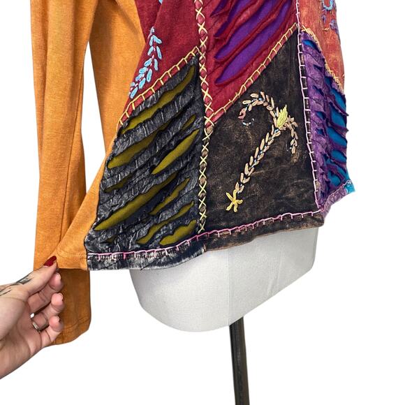 Rising International Colorful Hippie Boho Embroidery Patchwork Long Sleeve - Picture 6 of 12